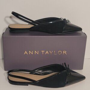 Ann Taylor Shoe Black Patent/Suede Pointed Toe Slingback Vanna